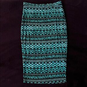 Matty M Black and Teal Geometric Pencil Skirt Size XS Extra Small